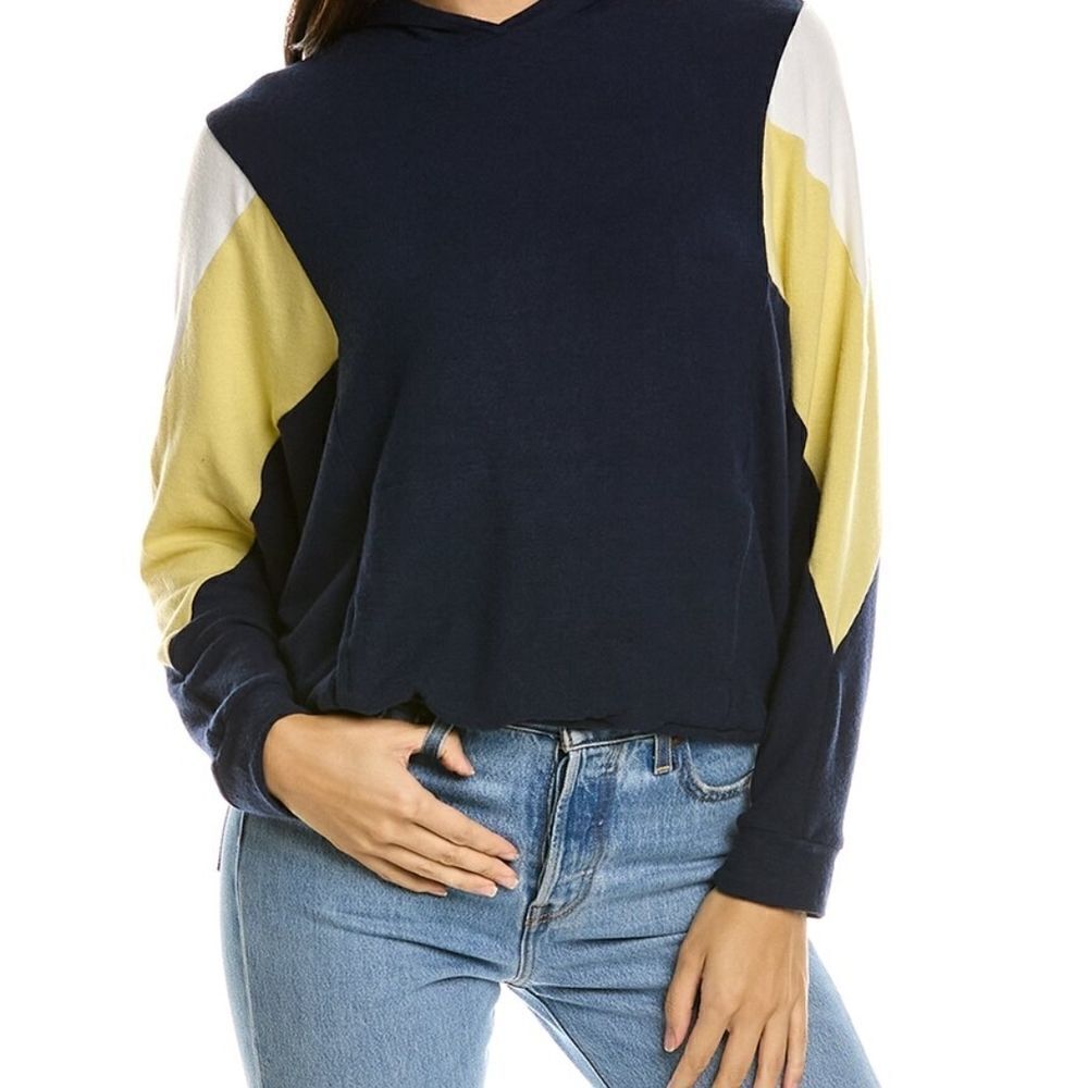 NWT $158 Michael Stars colorblock navy and butter yellow hooded top